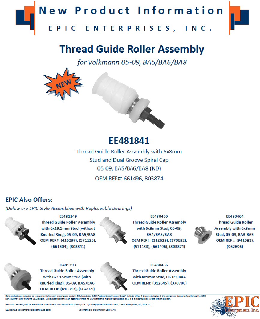 EE481841 Thread Guide Roller Assembly for Volkmann 05-09, BA5_BA6_BA8